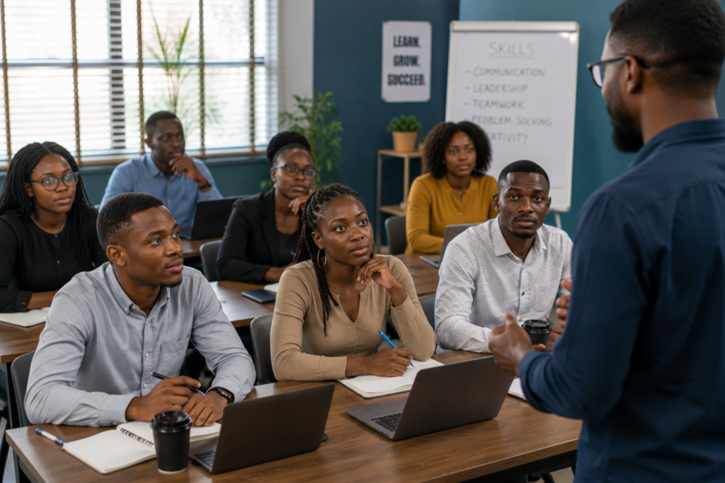 Nigerian professionals participating in career development training.