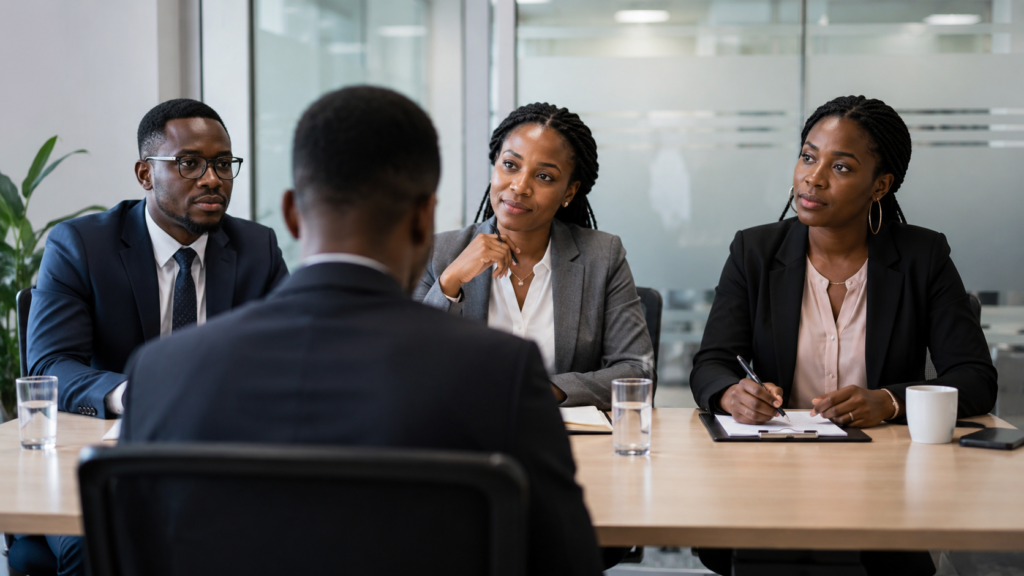 Candidate attending a government job interview in Nigeria