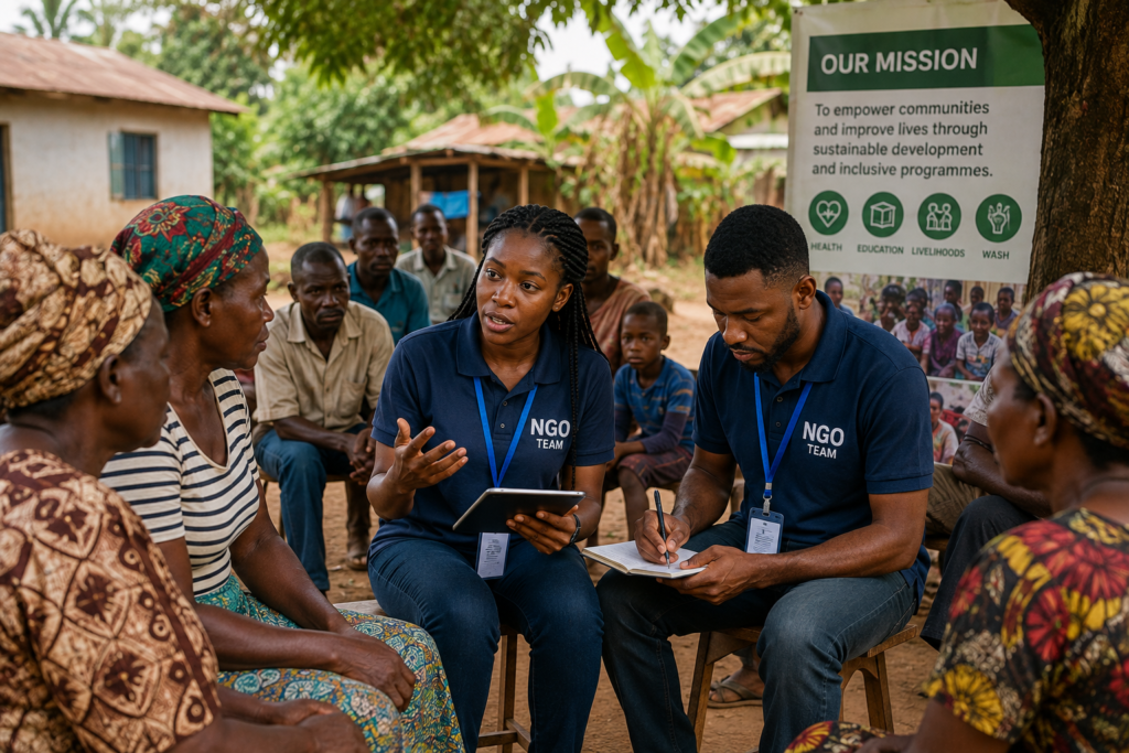 NGO professionals working with a Nigerian community